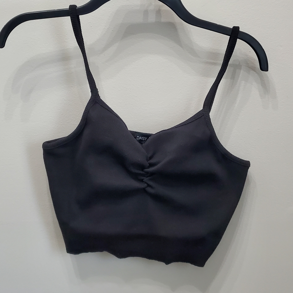 DAISY STREET BLACK RIBBED CROP TANK TOP